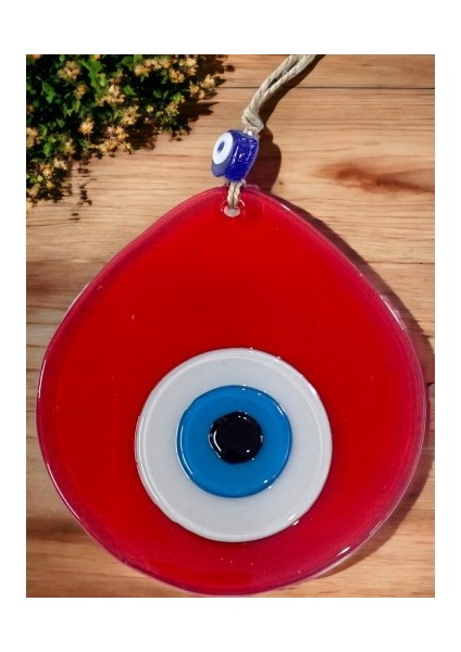 Mavi Nazar Boncuklu Şeffaf Kırmızı Renk Nazar Boncuklu Damla Desen El Yapımı Duvar Süsü fiyatları