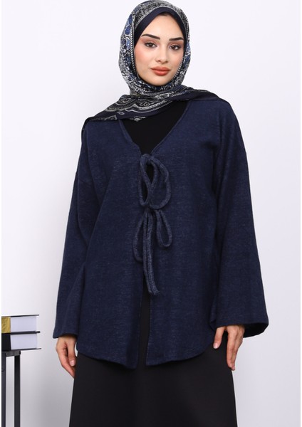 Lacivert Ön Bağlamalı Yumoş Kimono