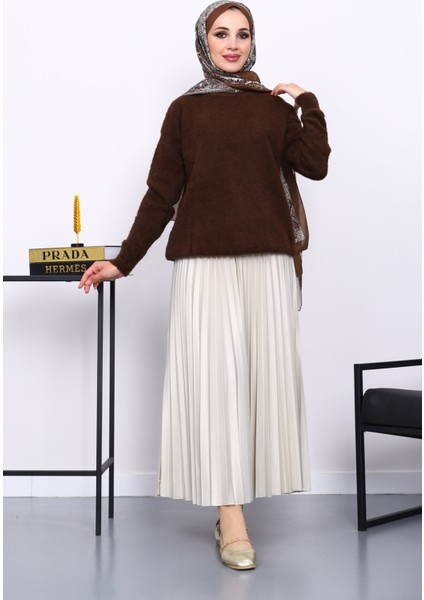 Kahverengi Bisiklet Yaka Angora Yumoş Triko Kazak fiyatları