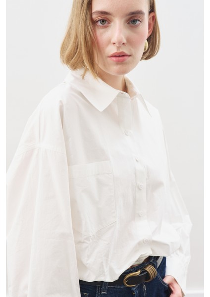 Crop Balon Form Gömlek Ekru