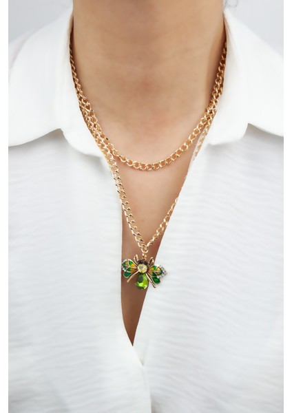 Arı Figürlü Ikili Kolye Kombini