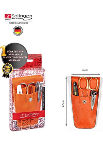5’li Manikür Seti 200 – Paslanmaz Çelik, Turuncu Deri Kılıf , Seyahat Için Ideal