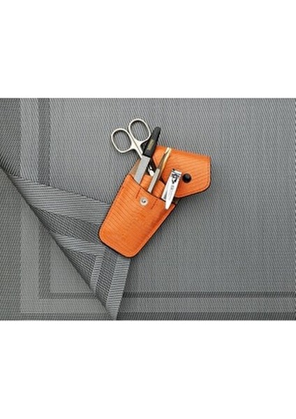 5’li Manikür Seti 200 – Paslanmaz Çelik, Turuncu Deri Kılıf , Seyahat Için Ideal