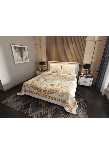 Çift Kişilik Pike Takımı Pamuklu Kumaş Jakar Dokuma Kapitone Dikişli 3D Dijital Baskılı 7 Parça-Lüks Duvet Cover Set Model