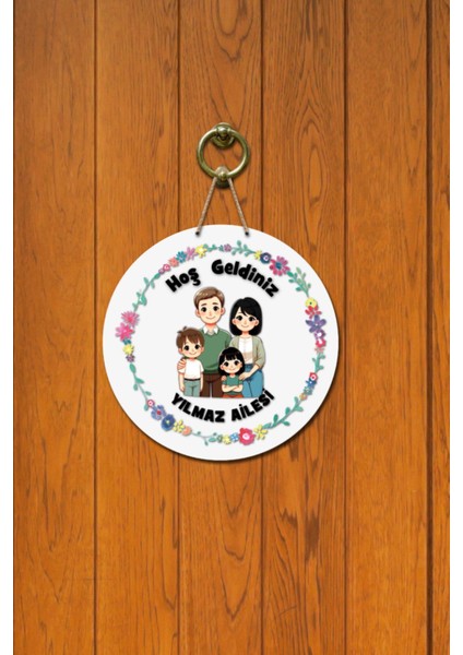 Kapı Süsü Çiçekli .. Ailesine Hoş Geldiniz Ahşap Baskı Kişiye Özel Tasarım fiyatları