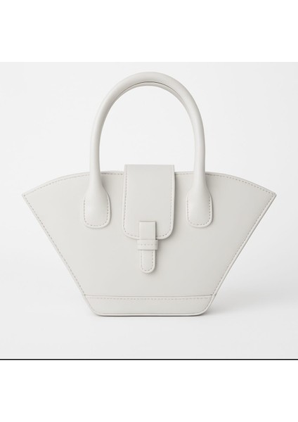 Üçgen Kadın Kol Çantası Uzun Çaprazlı Beyaz