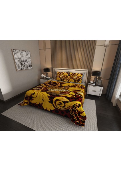 Çift Kişilik Pike Takımı Pamuklu Kumaş Jakar Dokuma Kapitone Dikişli 3D Dijital Baskılı 7 Parça-Lüks Duvet Cover Set Model.