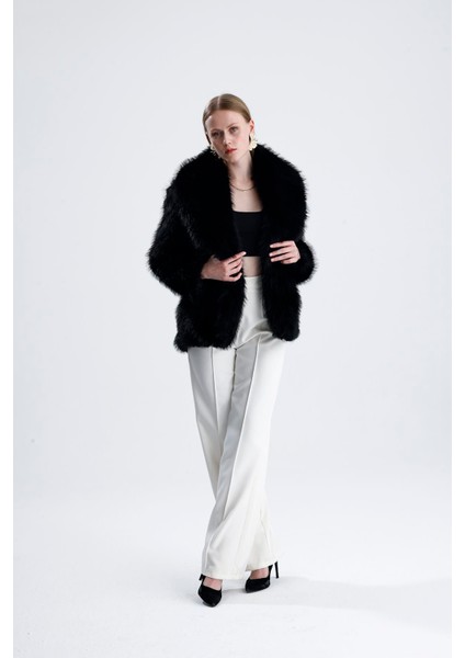 Deri Kemerli Kürk Kaban - Siyah fiyatları