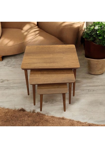 3'lü Mdf Ahşap Zigon Sehpa