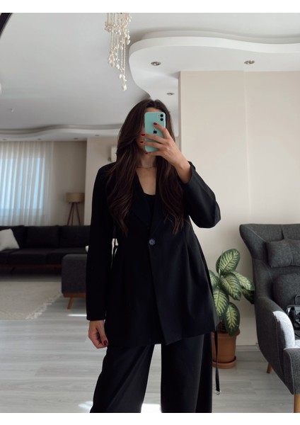 Siyah Blazer Ceket & Palazzo Pantolon Ikili Takım fiyatları