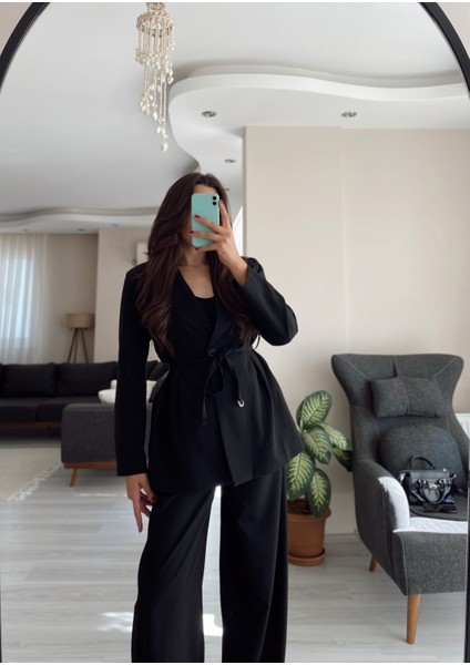 Siyah Blazer Ceket & Palazzo Pantolon Ikili Takım modelleri