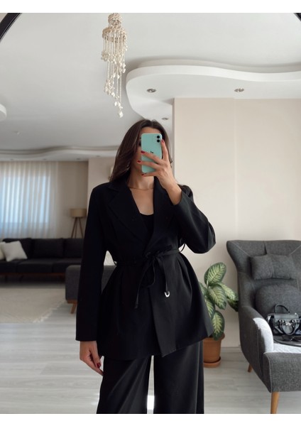 Siyah Blazer Ceket & Palazzo Pantolon Ikili Takım fırsatları