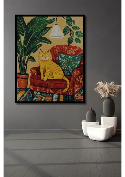 Bozuk Renk Kedi Yağlı Boya Görünümlü Ahşap Dekoratif Tablo Dikdörtgen Tablo fiyatları