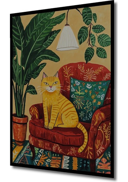 Bozuk Renk Kedi Yağlı Boya Görünümlü Ahşap Dekoratif Tablo Dikdörtgen Tablo indirimleri