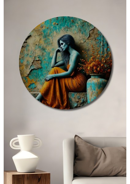 Sımsıcak Portre Yağlı Boya Görünümlü Ahşap Dekoratif Tablo Yuvarlak Tablo