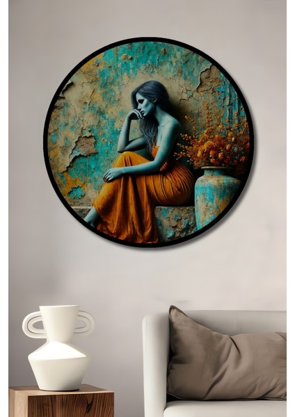 Sımsıcak Portre Yağlı Boya Görünümlü Ahşap Dekoratif Tablo Yuvarlak Tablo fiyatları