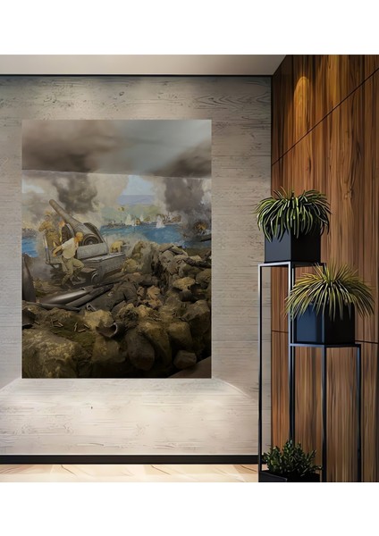 Savaş Sahnesi Yağlı Boya Görünümlü Dekoratif Ahşap Tablo Dikdörtgen Tablo