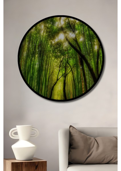 Yeşil Orman Yolu Yağlı Boya Görünümlü Ahşap Dekoratif Tablo Yuvarlak Tablo fiyatları