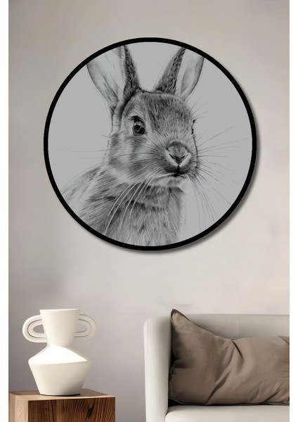 Tavşan Kara Kalem Görünümlü Ahşap Dekoratif Tablo Yuvarlak Tablo fiyatları