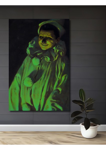 Korkunç Palyaço Yağlı Boya Görünümlü Dekoratif Ahşap Tablo Dikdörtgen Tablo