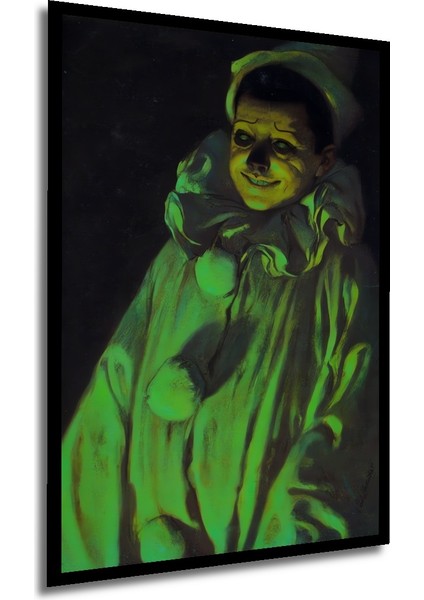 Korkunç Palyaço Yağlı Boya Görünümlü Dekoratif Ahşap Tablo Dikdörtgen Tablo