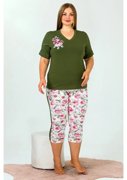 Lady Büyük Beden Kısa Kollu Kapri Pijama Takımı
