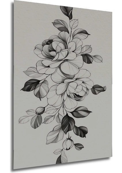 Siyah Beyaz Kara Kalem Çiçek Bahçesi Ahşap Dekoratif Tablo Dikdörtgen Tablo fırsatları