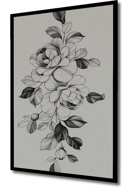 Siyah Beyaz Kara Kalem Çiçek Bahçesi Ahşap Dekoratif Tablo Dikdörtgen Tablo indirimleri