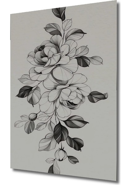 Siyah Beyaz Kara Kalem Çiçek Bahçesi Ahşap Dekoratif Tablo Dikdörtgen Tablo modelleri