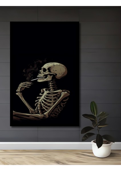 Sigara Içen Iskelet Yağlı Boya Görünümlü Ahşap Dekoratif Tablo Dikdörtgen Tablo fiyatları