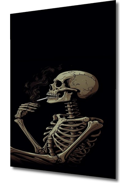 Sigara Içen Iskelet Yağlı Boya Görünümlü Ahşap Dekoratif Tablo Dikdörtgen Tablo modelleri