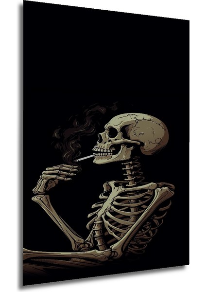 Sigara Içen Iskelet Yağlı Boya Görünümlü Ahşap Dekoratif Tablo Dikdörtgen Tablo fırsatları