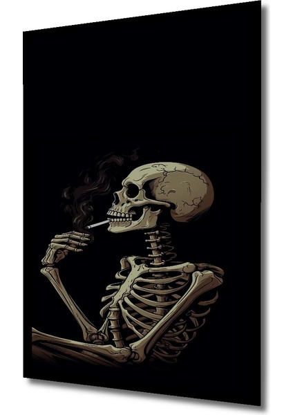 Sigara Içen Iskelet Yağlı Boya Görünümlü Ahşap Dekoratif Tablo Dikdörtgen Tablo indirimleri