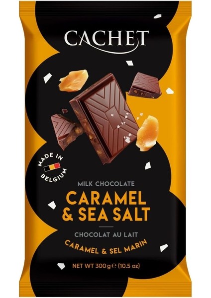 Cachet Caramel & Sea Salt 300G – Belçika Sütlü Çikolata, Karamel ve Deniz Tuzu Aromalı Tablet