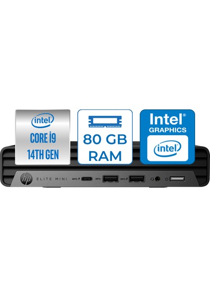 Elite Mini 800 G9 Intel Core I9 14900 80GB Ddr5 4tb SSD Intel UHD Graphics 770 Windows 11 Pro Mini Bilgisayar 622W9ETP24 + Zettausb