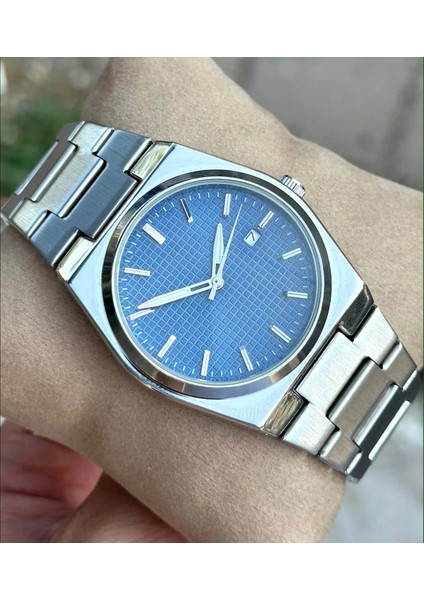 Gümüş Çelik Kordon Erkek Kol Saati Takvimli Lacivert Kadran Özel Kutulu