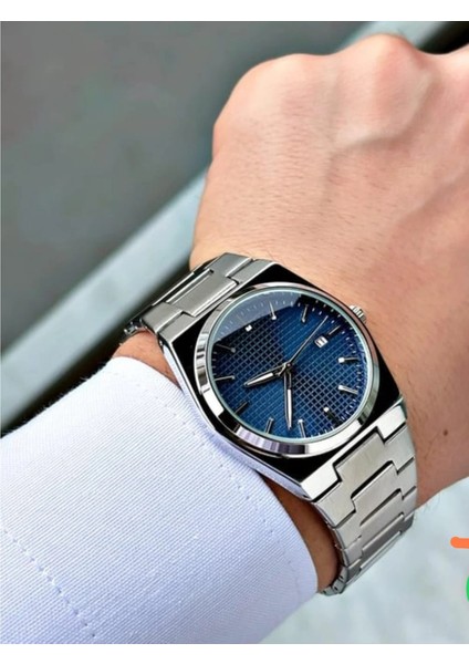 Gümüş Çelik Kordon Erkek Kol Saati Takvimli Lacivert Kadran Özel Kutulu fiyatları
