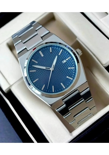 Gümüş Çelik Kordon Erkek Kol Saati Takvimli Lacivert Kadran Özel Kutulu modelleri