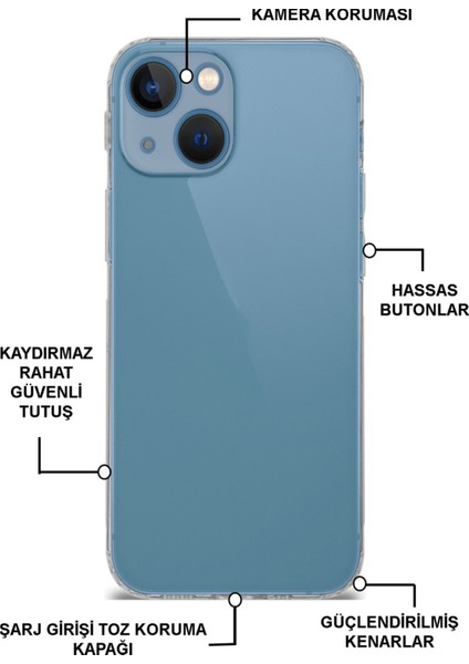 Apple iPhone 13 Mini ile Uyumlu Kapak Kamera Korumalı Şarj Yeri Tıpalı Şeffaf Silikon Kılıf fiyatları