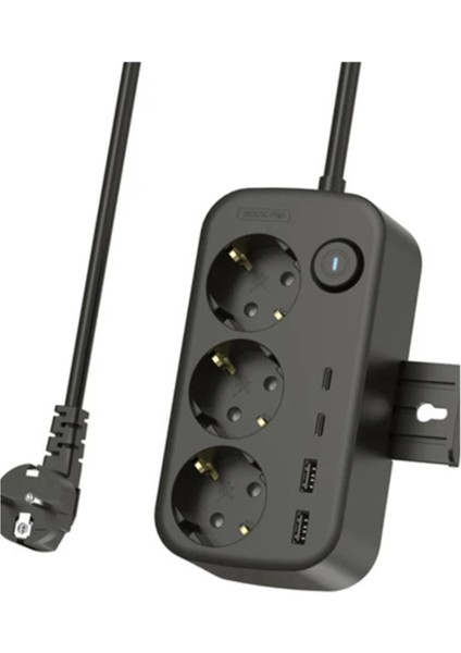 Akım Korumalı Priz 2 USB + 2 Type-C Girişli 2 Metre Kablosu Anahtarlı ve Duvara Monte Edilebilir fırsatları