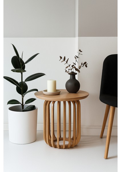 Palermo Yuvarlak Modern Klasik Rustik Retro Vintage Naturel Dekoratif Ahşap Çıtalı Eskitme Iskandinavyan Orta Mantar Sehpa