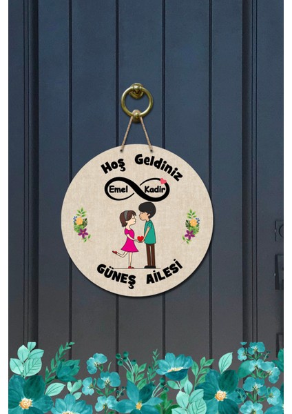 Kapı Süsü Hoş Geldiniz Güneş Ailesi Ahşap Baskı Kişiye Özel Tasarım modelleri