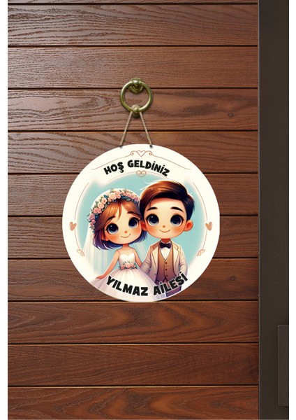 Kapı Süsü Gelin ve Damat Figürlü .. Ailesi Ahşap Baskı Kişiye Özel Tasarım