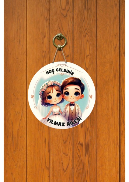 Kapı Süsü Gelin ve Damat Figürlü .. Ailesi Ahşap Baskı Kişiye Özel Tasarım fiyatları