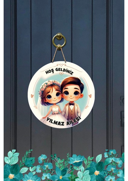 Kapı Süsü Gelin ve Damat Figürlü .. Ailesi Ahşap Baskı Kişiye Özel Tasarım modelleri