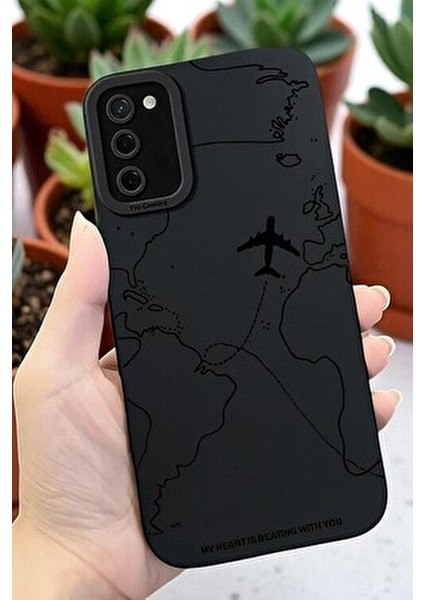 Samsung S20 Fe Uyumlu – Siyah Harita Desenli Yumuşak Silikon Kılıf