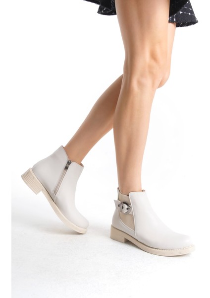 Gabrıella Fermuarlı Ortopedik Taban Suya ve Soğuğa Dayanıklı Topuklu Cilt Kadın Bot Kt Krem modelleri