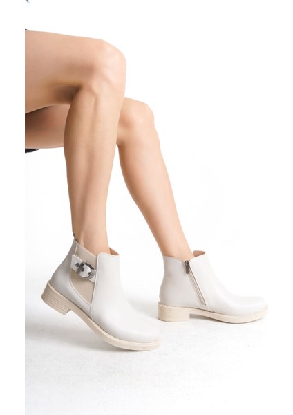 Gabrıella Fermuarlı Ortopedik Taban Suya ve Soğuğa Dayanıklı Topuklu Cilt Kadın Bot Kt Krem fırsatları