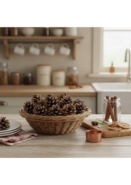 12 Adet Doğal Çam Kozalağı Dekoratif Mozaik – Koku ve Masa Süsleme Için Rustik Aksesuar