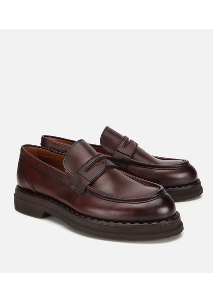 02AYH313910A480 ERKEK Deri Kahverengi Dikiş Detaylı Kalın Tabanlı Klasik Loafer fiyatları